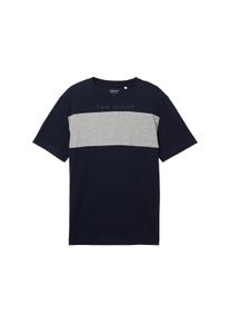 Tom Tailor Herren T-Shirt mit Colour Blocking, blau, Logo Print, Gr. M, baumwolle