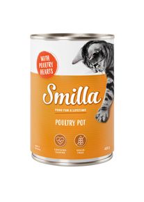 Smilla Gevogelte- en Vispannetje kattenvoer 6 x 400 g.- mals gevogelte met gevogelteharten