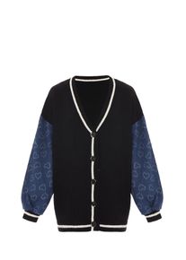 SANIKA Dames Gebreid vest blauw denim / zwart / wit M