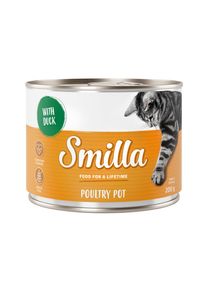 6x200g Gevogeltepannetje met Eend Smilla Kattenvoer Nat