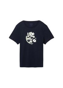 Tom Tailor Damen T-Shirt mit Print, blau, Print, Gr. XS, baumwolle