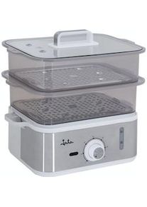 Vaporera Jata CV623 con 2 cestas apilables, soportes para cocer huevos y recipientes para arroz o salsas. Temporizador de 60 min