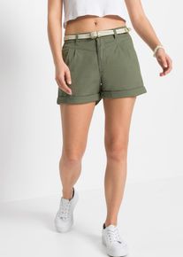 bonprix Mujer, Pantalón corto de algodón, verde, 34