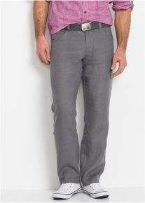 bonprix Spodnie lniane z wywijanymi nogawkami Regular Fit, szary, 50