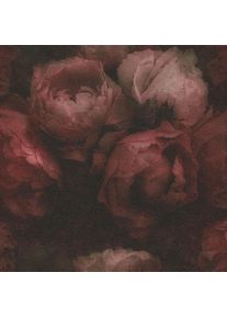 Papier peint vintage motif fleuri rouge & noirTapisserie bordeaux florale style romantique Papier peint rétro motif de roses - Rouge, Noir