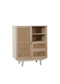 Salesfever Aparador frente ratán|2 cajones,1 puerta,2 compartimentos abiertos|Cuerpo de MDF|Patas de madera de paulownia|An70xPr36xAl85cm|natural