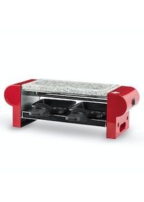 H.Koenig RP2 Raclette 2 Personas, Plancha De Piedra Natural, 350 W, Acero Inoxidable, Rojo, 2 Sartenes Antiadherentes