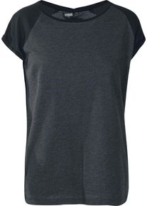 Urban Classics T-shirt - Ladies Contrast Raglan Tee - L tot 5XL - voor Vrouwen - antraciet-zwart