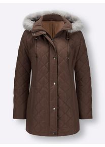 Dames Gewatteerde jas met afneembare capuchon in chocolade ,maat 48, WITT, 100% Polyester. Imitatiebont: 80% Polyacryl, 20% Polyester. Voering en 