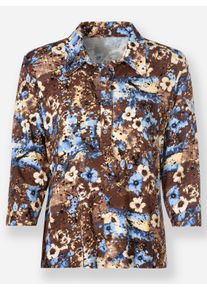 Dames Poloshirt met gemengde bloemenpatronen in bruin/lichtblauw bedrukt ,maat 38, WITT, 95% Viscose, 5% Elastan