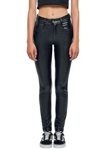 Urban Classics Kunstlederen broeken - Ladies’ Mid-waist Faux-leather Trousers - W27L30 tot W28L30 - voor Vrouwen - zwart