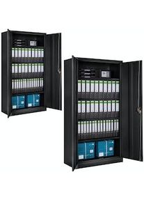 TecTake Armarios archivadores con cierre de seguridad y 5 alturas 180x90x40cm - negro, Juego de 2 - 404480