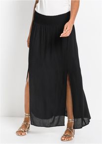 bonprix Mujer, Falda larga de viscosa fluida, negro, 48