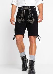 bonprix Kurze Trachtenlederhose Regular Fit, schwarz, Glattleder