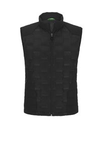 Plus size : BOSS Green, Quilted gilet with down and all-over logo print in a Black