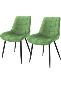 ML-Design - Lot 2x Chaises de Salle à Manger Vert Sauge, Style Moderne/Retro, Dossier/Accoudoirs Rembourrée Aspect Velours, Pieds en Métal Noir,