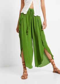 bonprix Mujer, Pantalón con efecto arrugado estructurado, verde, 54