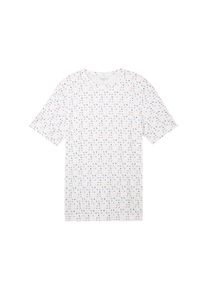 Tom Tailor Herren T-Shirt mit Allover-Print, weiß, Allover Print, Gr. S, baumwolle