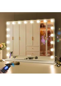 Miroir Hollywood avec lampe et Haut - parleur Bluetooth miroir de maquillage avec 18 ampoules LED dimmables 80cm x 58cm FENCHILIN