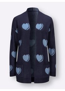 Dames Lang vest met jacquard-hartpatroon in marine/hemelsblauw gedessineerd ,maat 38, WITT, 100% Polyacryl