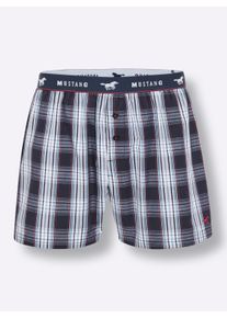 Mustang Heren Boxershorts in marine + marine geruit ,maat S, Witt, 100% Katoen