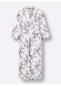 Plantier Dames Badjas in wit/mauve bedrukt ,maat 36/38, Witt, 50% Katoen, 50% Polyester