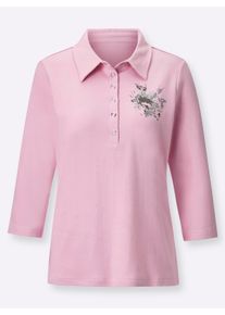 Dames Poloshirt met zilverkleurige drukknopen in orchidee ,maat 38, WITT, 100% Katoen