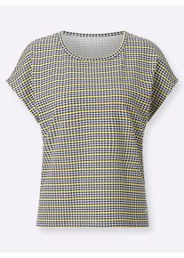 Dames Shirt met print in minimalistisch dessin in marine/zonnegeel gestreept ,maat 36, WITT, 100% Katoen