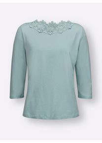 Damen 3/4-Arm-Shirt mit transparenter Blüten-Spitze in kalkmint ,Größe 38, WITT, 100% Baumwolle. Spitze: 100% Polyester