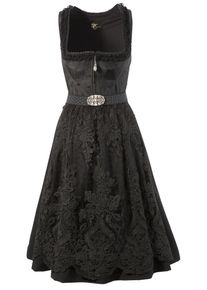 Turi Landhaus Dirndl, (2 Tlg.) Midi Mit Bestickter Tüllschürze schwarz, Größe 42 - N-Gr, Elegantes Dirndl Ton-in-Ton