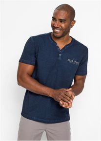 bonprix Tricou Henley aspect prespălat albastru 44/46 (S)