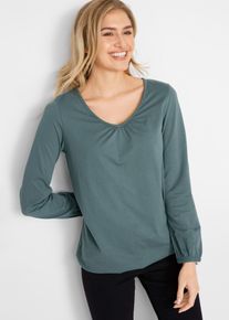bonprix Femei Bluză bumbac cu m&acirc;neci lungi verde 44/46