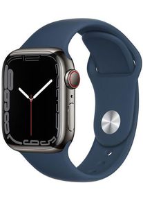 Apple Watch Series 7 Edelstahl 41 mm (2021) | GPS + Cellular | graphit | Sportarmband dunkelblau