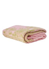 Rice - Cotton Quilt Bedspread in Soft Pink with Green Embroidery