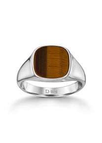 IDENTIM Anello da uomo Anello con sigillo Occhio di tigre solido quadrato in argento 925 placcato in rodio
