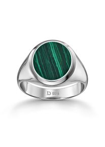 IDENTIM Anello da uomo Anello con sigillo Malachite solida ovale Argento 925 placcato in rodio