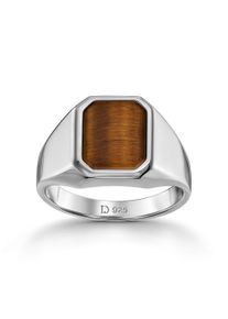 IDENTIM Anello da uomo Anello con sigillo Occhio di tigre Ottagono solido Argento 925 Placcato in rodio