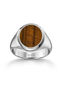 IDENTIM Anello da uomo Anello Signet Occhio di tigre ovale solido in argento 925 placcato in rodio