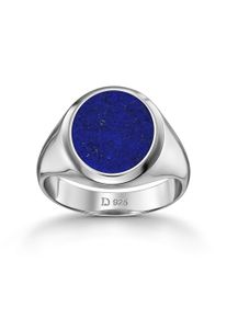 IDENTIM Pierścionek męski Sygnet Pierścionek srebrny Lapis Solid Oval 925 Srebro rodowane z niebieskim kamieniem szlachetnym