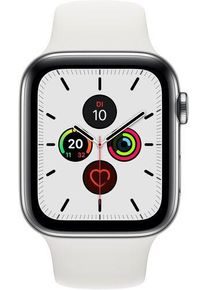 Apple Watch Series 5 (2019) | 44 mm | Roestvrij staal | GPS + Cellular | zilver | Sportbandje wit