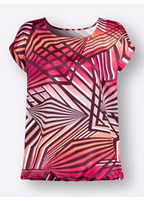 Dames Blouse met print en elastiek in de zoom in pink/wit bedrukt ,maat 36, WITT, 100% Polyester