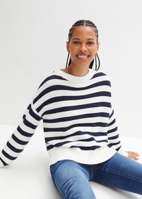 bonprix Sweter boxy z dzianiny w ażurowy wzór, niebieski, 48/50