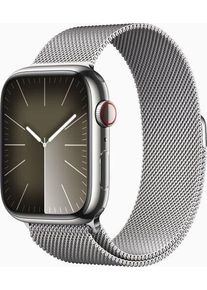 Apple Watch Series 9 Edelstahl 45 mm (2023) | GPS + Cellular | silber | Milanaise Armband silber