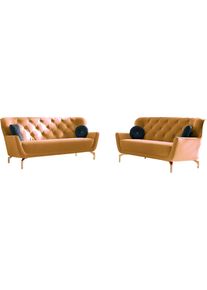 Sit & More sit&more Polstergarnitur »Orient 3 V«, (2 tlg.), inkl. 4 Zierkissen mit Strass-Stein, goldfarbene Metallfüße