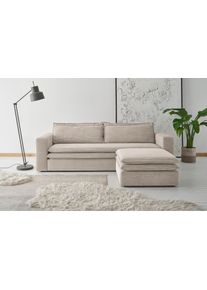 Places of Style Sitzgruppe »PIAGGE«, (2 tlg.), 3-Sitzer-Sofa mit Bettfunktion und Loveseat-Hocker im Set