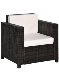 Outsunny Outdoor Rattan Garden Furniture Single Sofa Chair Waterproof Fabric Washable Cushions Mixed Brown | Aosom Ireland