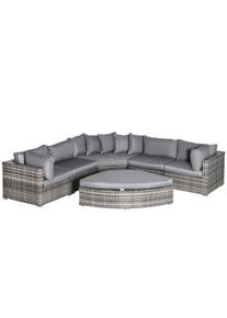 Outsunny 7-Seater Corner Garden Sofa Rattan | Rounded | Metal Frame | Padded Cushions Included | Grey | Aosom Ireland