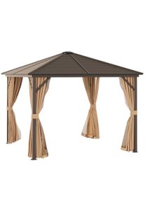 Outsunny 3 x 3 Meters Patio Aluminium Gazebo Hardtop Metal Roof Canopy Party Tent Garden Outdoor Shelter w/ Mesh Curtains & Side Walls | Aosom Ireland