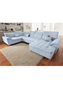 DOMO collection Wohnlandschaft »Franzi«, Im Xxl-Format, Wahlweise Mit Bettfunktion, Bettkasten blau, Größe B/H/T: 352 cm x 80 cm x 214 cm B/H/T:...