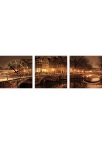 Conni Oberkircher´S Bild Mit Uhr »Colours Of The Night - Altstadt Bei Nacht«, Brücken, (Set, (Set 3), Mit Dekorativer Uhr, Stadt, Nacht, Romantik...
